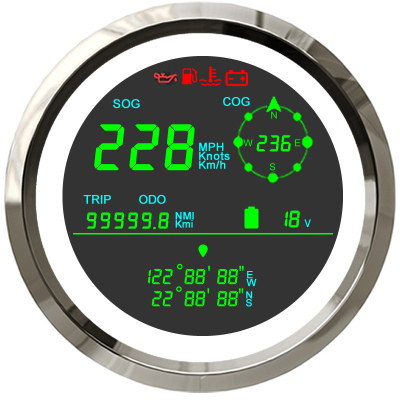 Chrom GPS Tachometer Geschwindigkeitsmesser Voltmeter Kraftstoffanzeige Koordinaten Kompass Speedometer Voltmeter Fuel Gauge Coordinates Compass